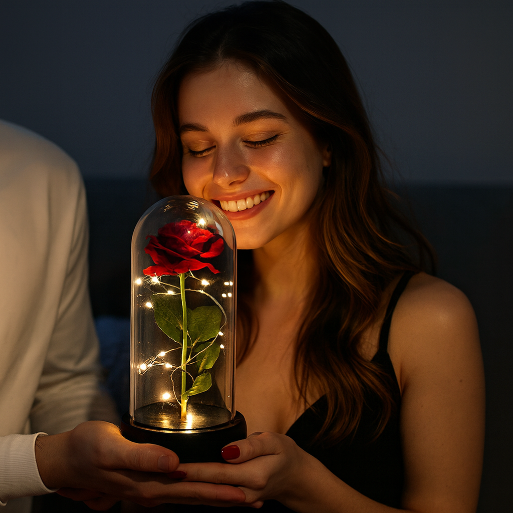 Ruža u Staklenom zvonu sa LED svetlima
